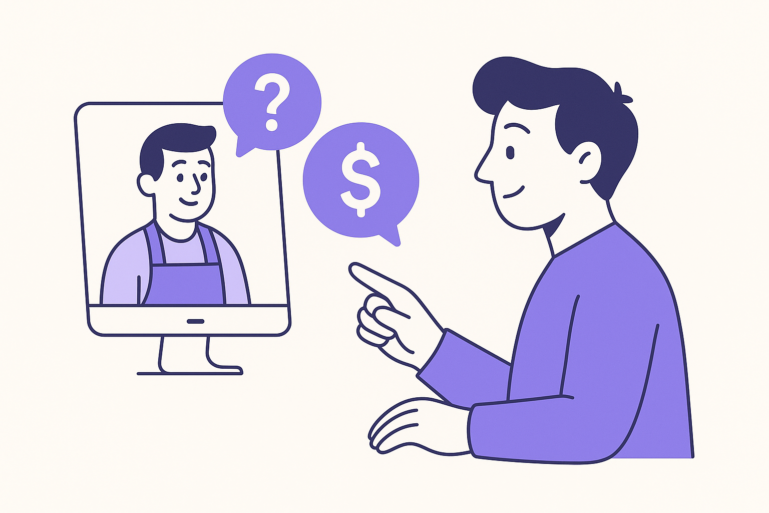 Illustration of a customer getting instant answers on pricing.