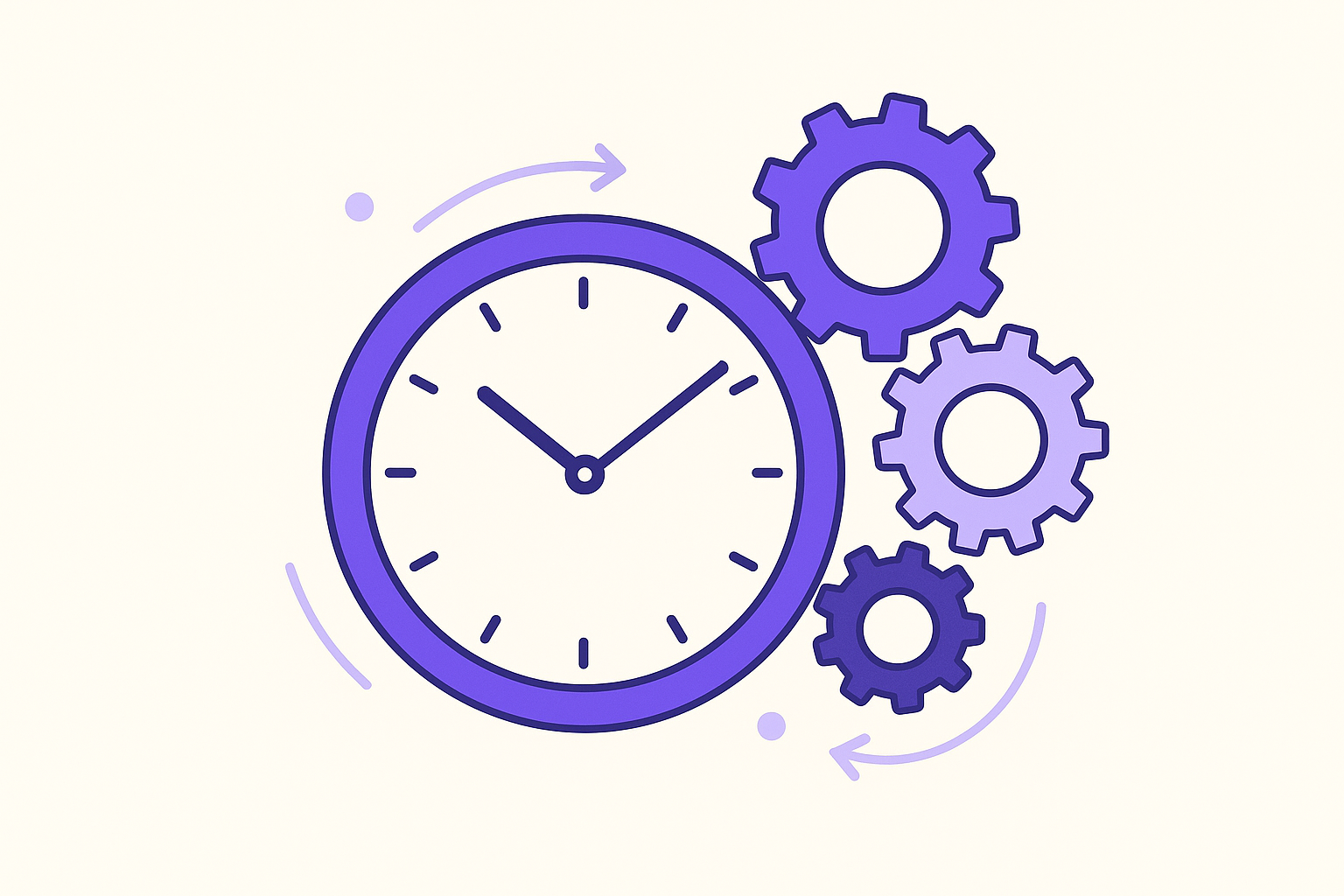 A graphic showing a clock with gears symbolizing time-saving through automation.