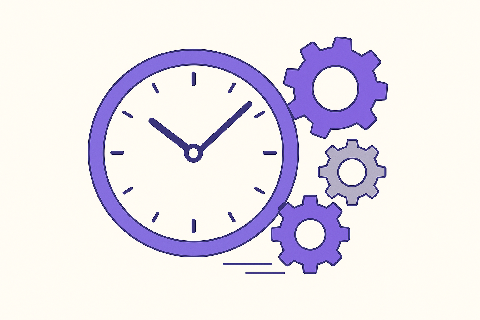 A graphic showing a clock and gears to represent time-saving automation.
