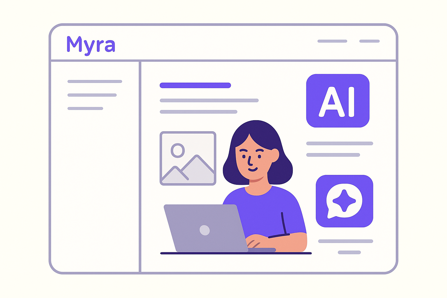 Illustration of Myra's interface on a website with AI features highlighted.