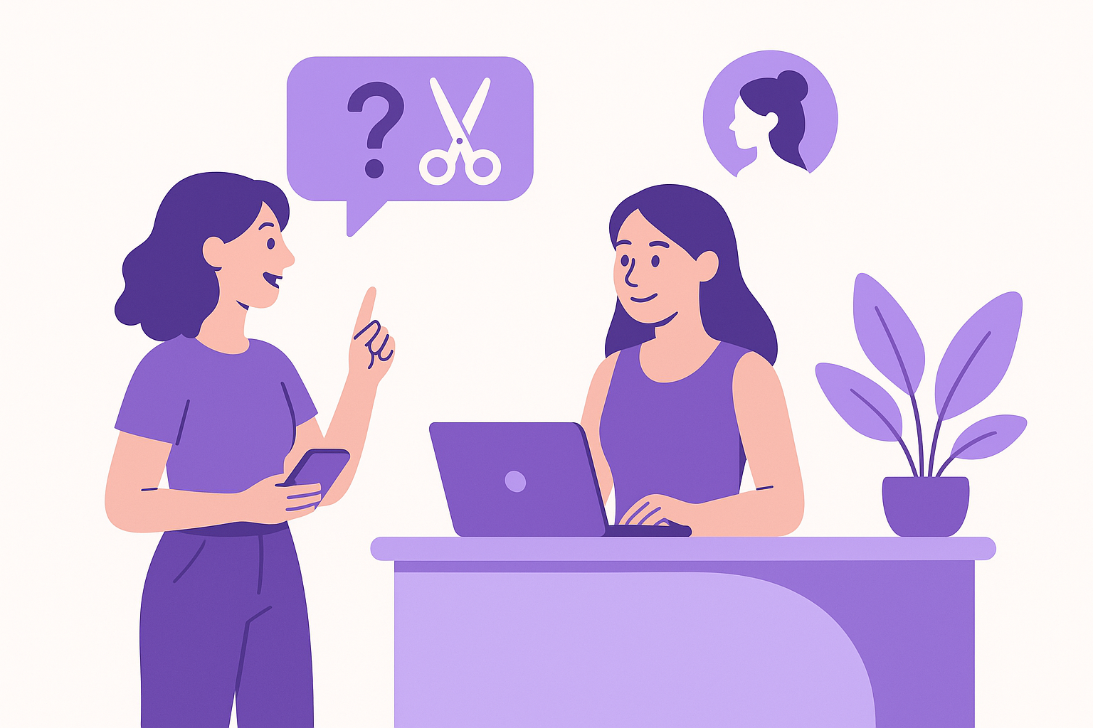 An illustration showing a beauty salon inquiry process.