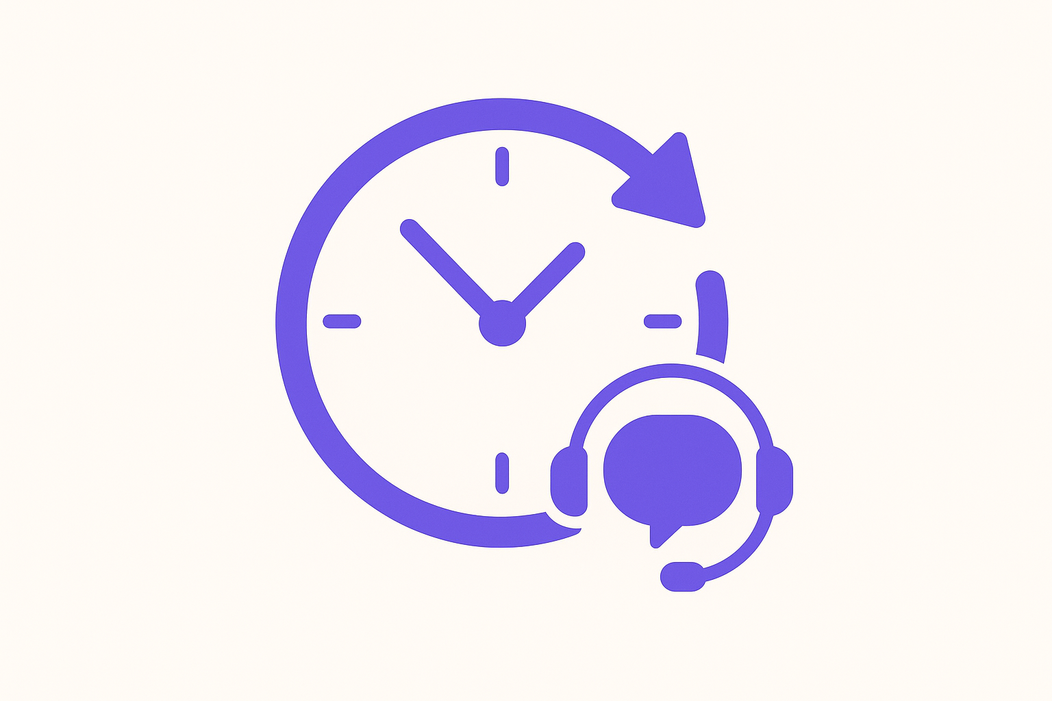 Illustration of a clock showing 24/7 support